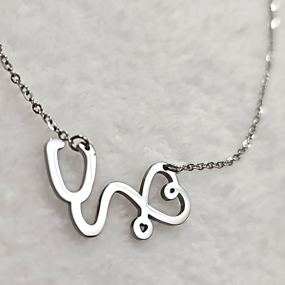 Stethoscope Love Stainless Steel Necklace - Picture 4 of 10